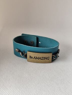 Be Amazing Teal Leather Bracelet